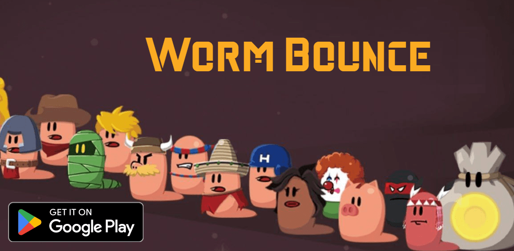 Worm Bounce mobile game gameplay screenshot showing jumping worm and platforms