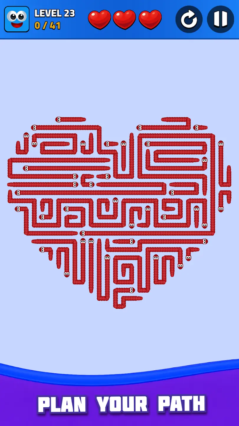Snake Escape gameplay level 23 – maze puzzle with red worms planning path to avoid collisions