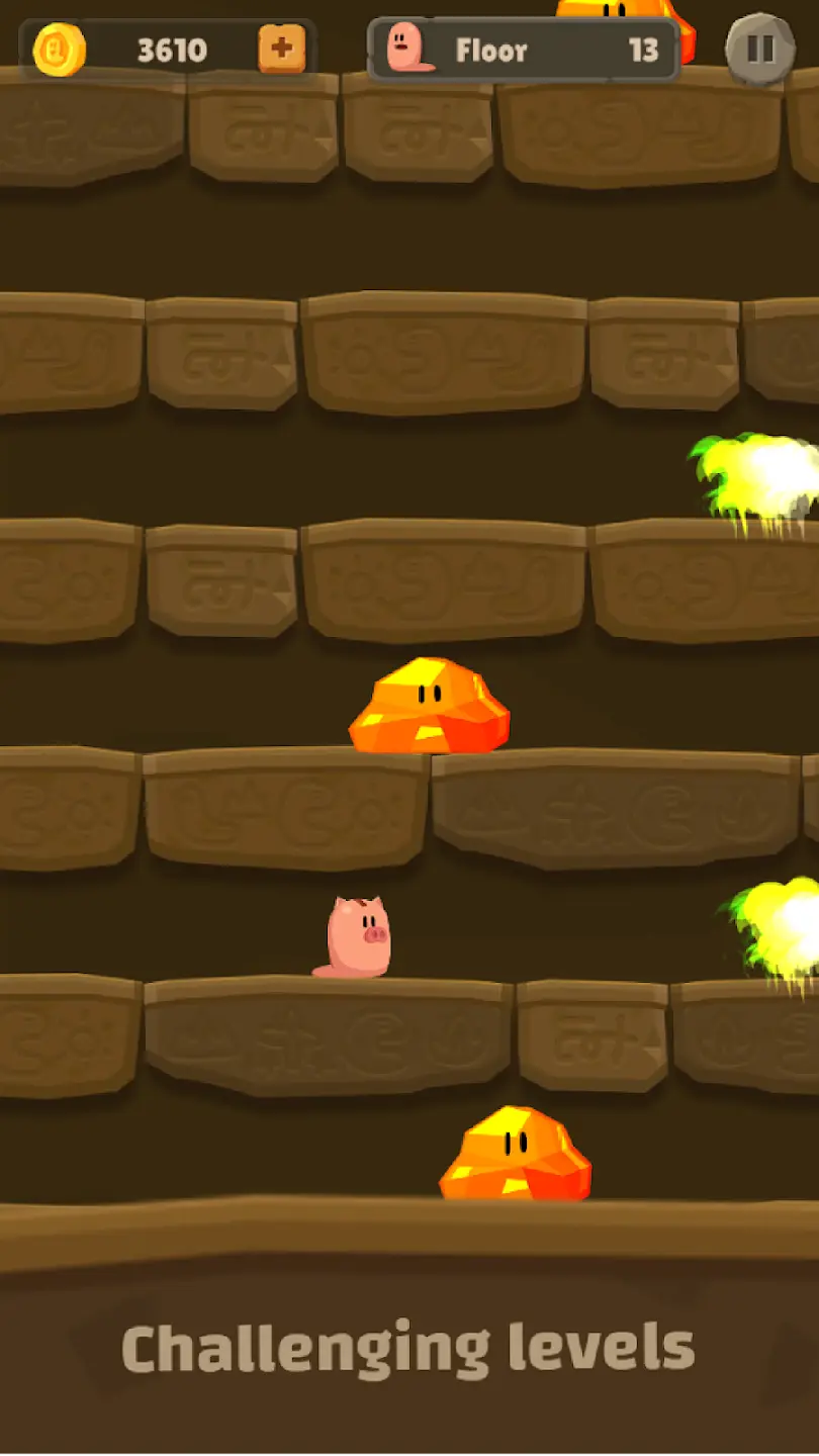 Worm Bounce piggy character gameplay jumping between platforms and avoiding obstacles