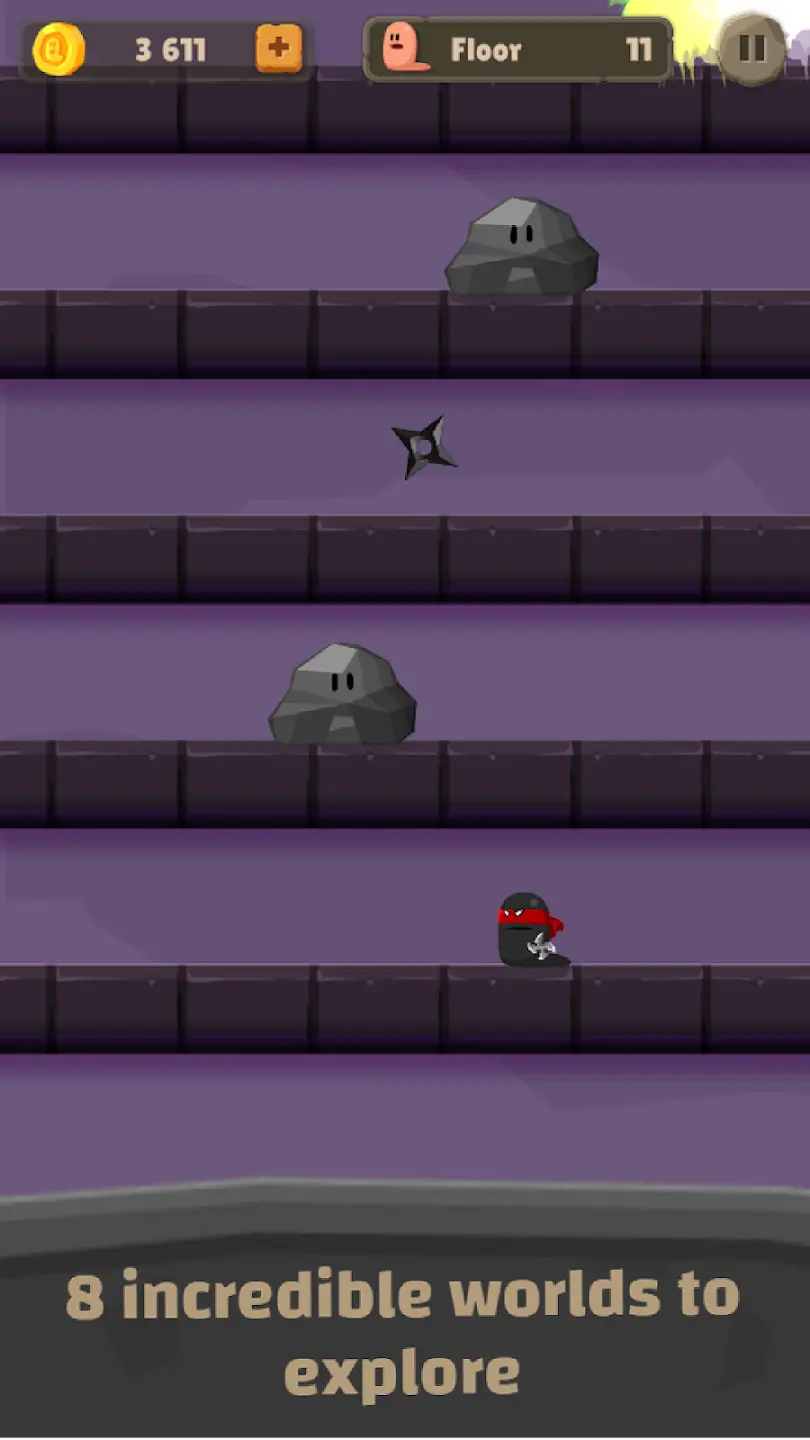 Worm Bounce ninja character gameplay jumping between platforms and avoiding obstacles